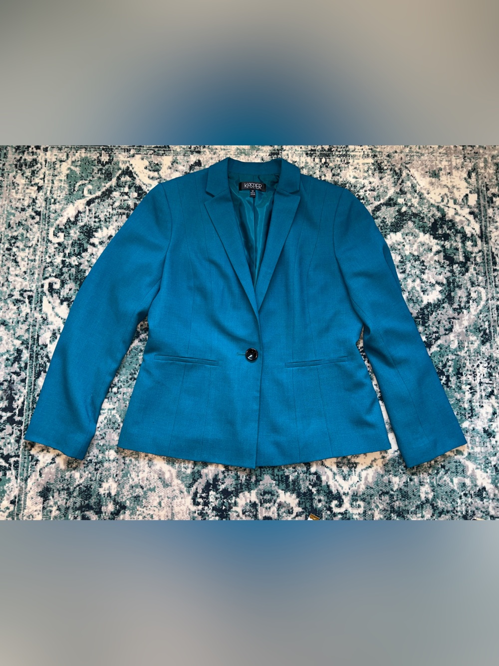 Kasper Teal Single-Button Tailored Blazer